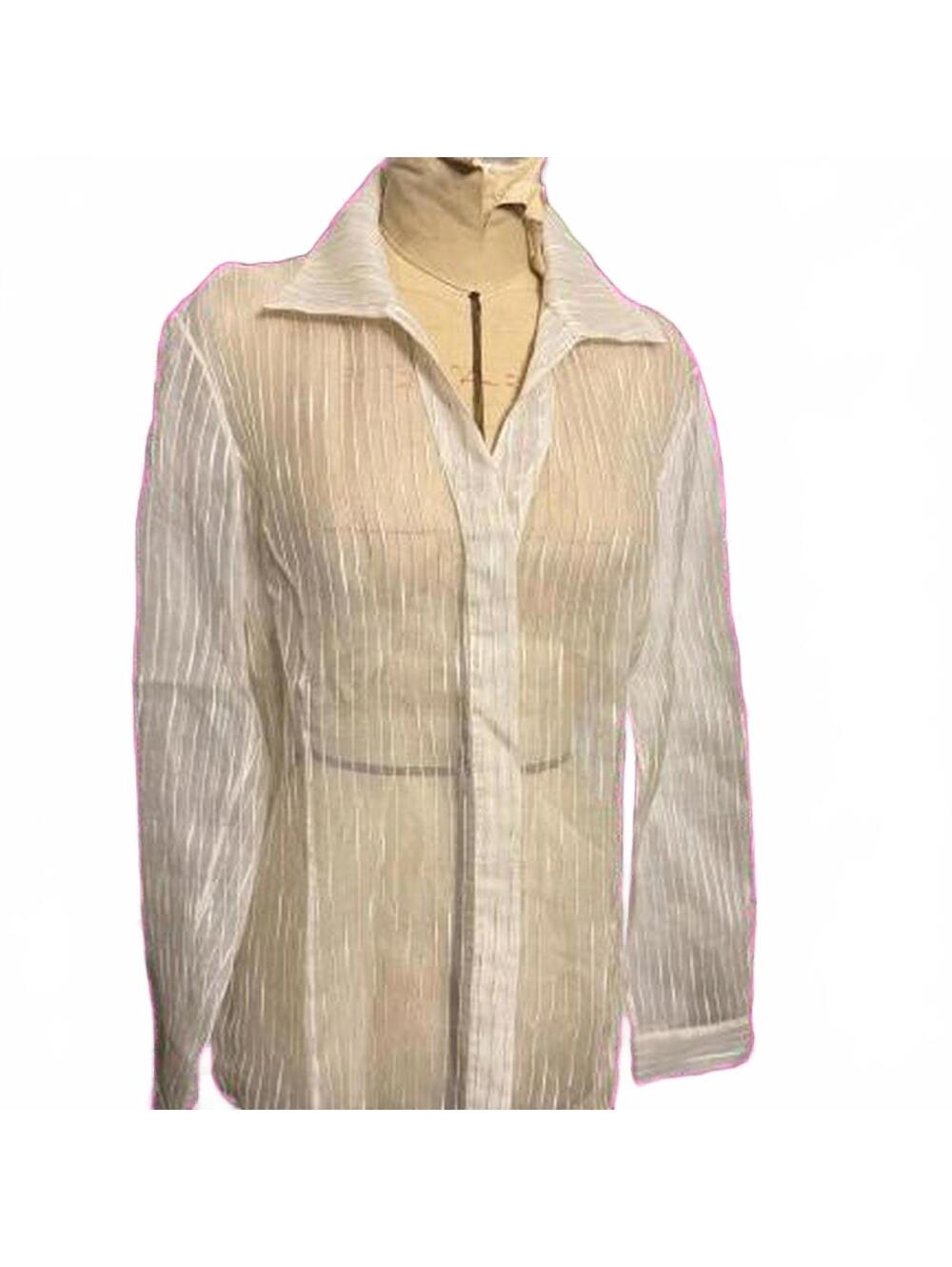 Lafayette 148 White Sheer Striped Blouse